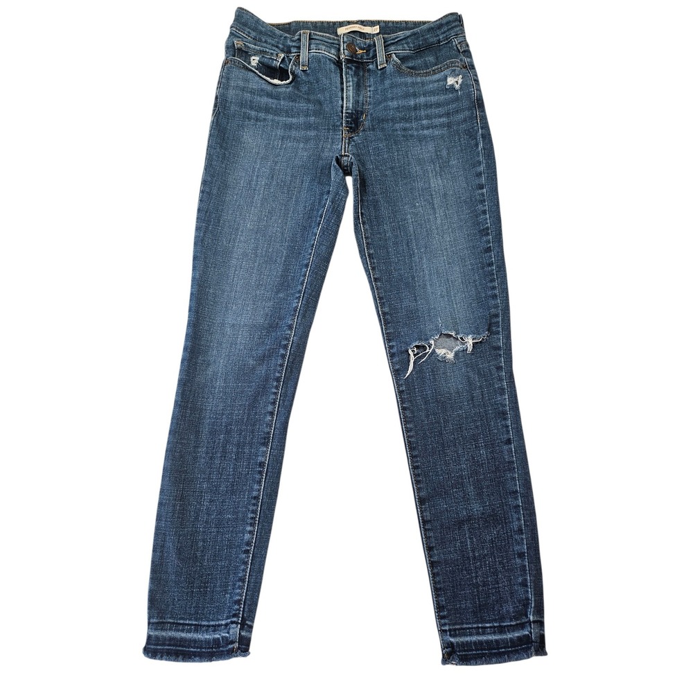 Levis 711 Skinny Ankle Jeans Womens 27 Distressed‎ Medium Wash Denim Raw Hem